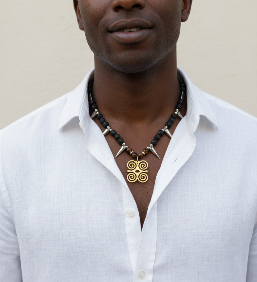 Black man wearing Ashanti pendant
