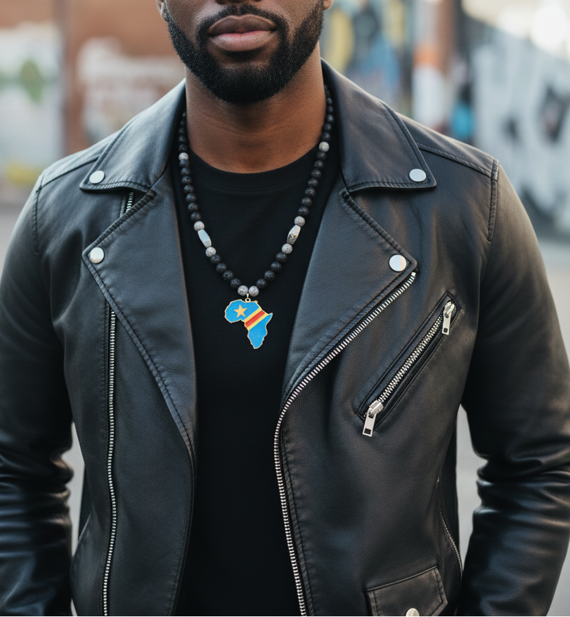 Over black leather jacket