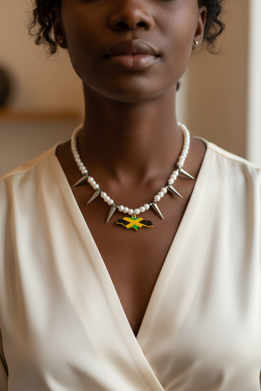 Black Woman Wearing Pearl Necklace - Close-Up